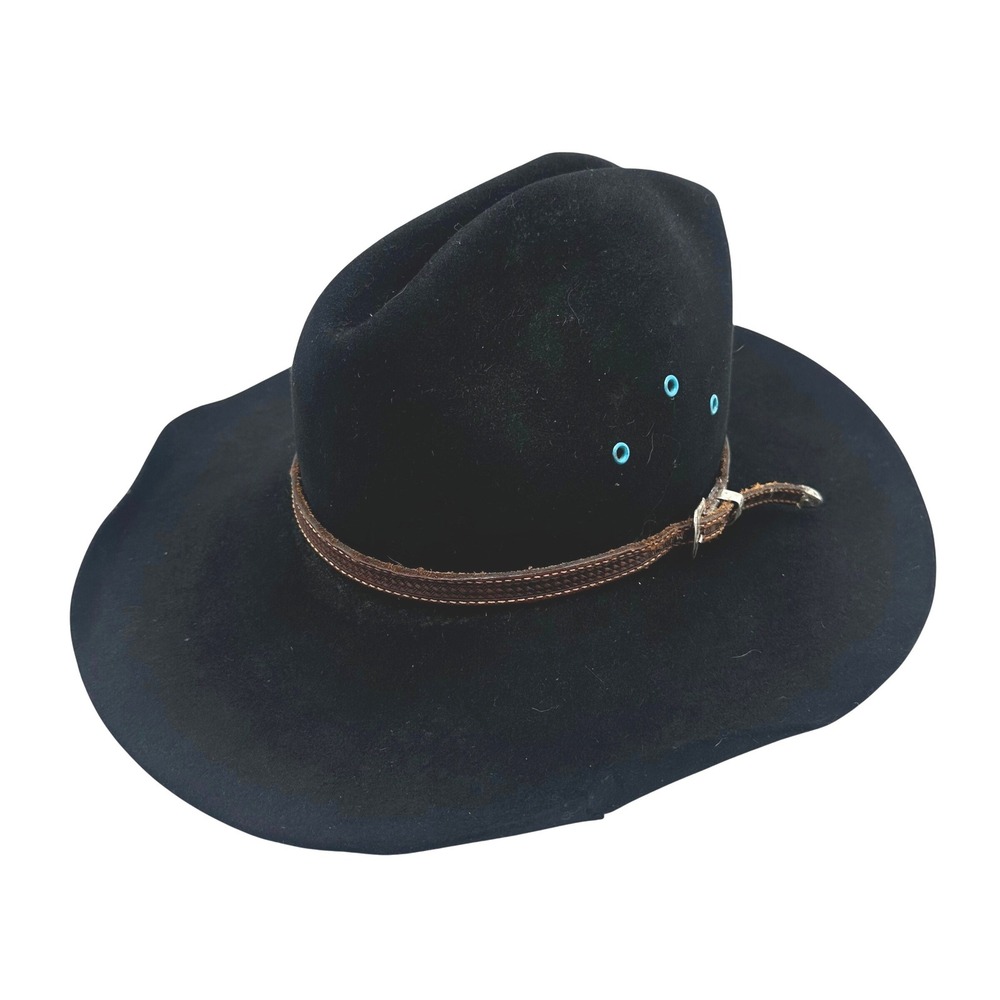 Vintage Stetson Pony Express Black Felt Cowboy Hat Western Leather Band US 7/M